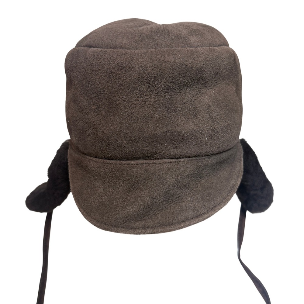 Unbranded Trapper Hat Mens OS Brown Suede Shearling Lined Ear Flaps Winter Cap